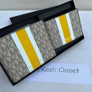 Michael kors Men Wallet Card Case Gift box set Butter